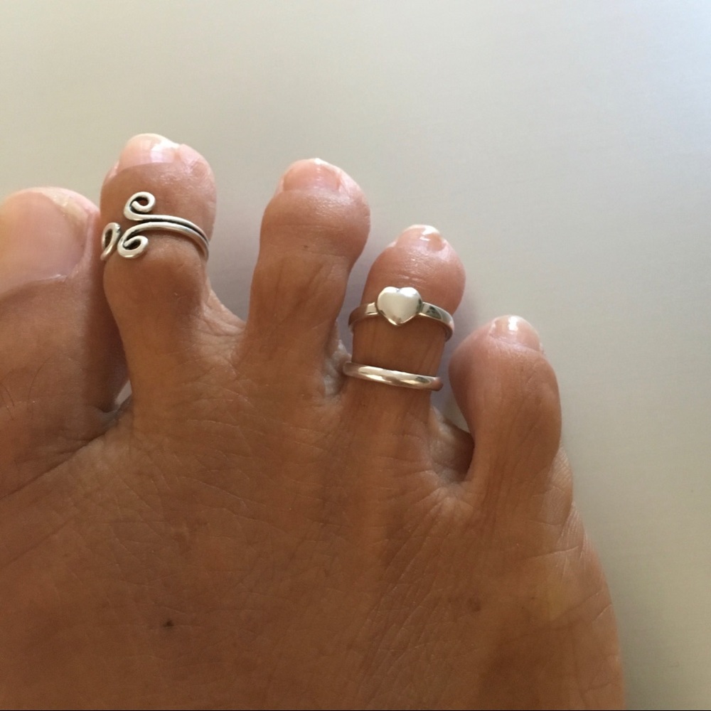 Sterling Silver Solid Heart Toe Ring, Love Ring - image 1